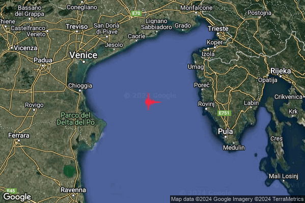 Lieve Terremoto M2.0 epicentro Adriatico Settentrionale (MARE) alle 11:59:20 (09:59:20 UTC)