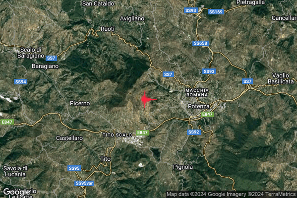 Leggero Terremoto M3.0 epicentro 6 km W Potenza (PZ) alle 00:46:28 (22:46:28 UTC)