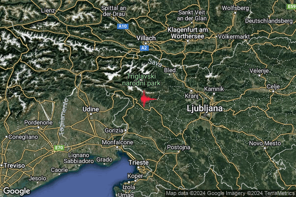 Debole Terremoto M2.7 epicentro Confine Italia-Slovenia (SLOVENIA) alle 18:19:12 (16:19:12 UTC)