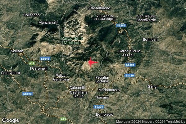 Lieve Terremoto M2.0 epicentro 4 km NW Petralia Sottana (PA) alle 20:35:45 (18:35:45 UTC)