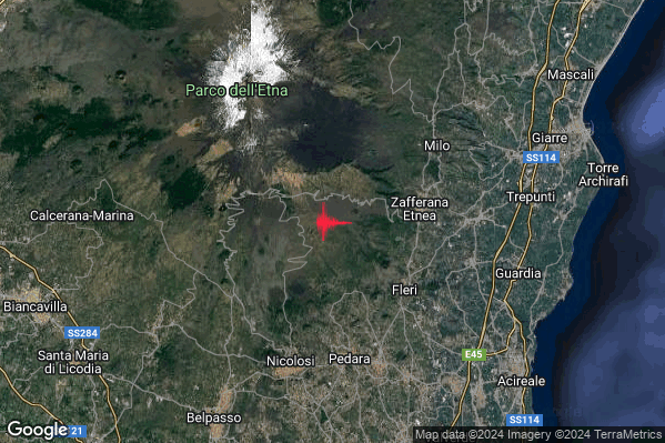 Lieve Terremoto M2.2 epicentro 5 km W Zafferana Etnea (CT) alle 20:48:01 (18:48:01 UTC)