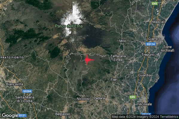 Debole Terremoto M2.3 epicentro 6 km W Zafferana Etnea (CT) alle 09:07:48 (07:07:48 UTC)