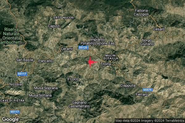 Lieve Terremoto M2.1 epicentro 3 km W Troina (EN) alle 18:05:34 (16:05:34 UTC)