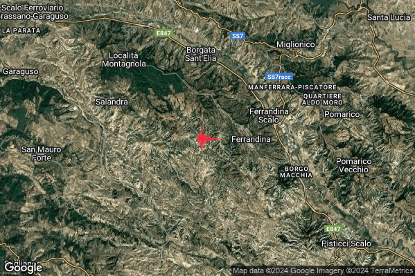 Lieve Terremoto M2.1 epicentro 4 km W Ferrandina (MT) alle 03:18:45 (01:18:45 UTC)