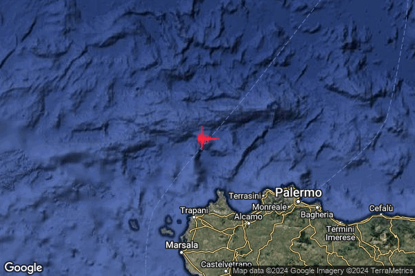 Leggero Terremoto M2.9 epicentro Tirreno Meridionale (MARE) alle 21:45:18 (19:45:18 UTC)