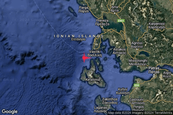 Intenso Terremoto M4.5 epicentro Costa Greca Ionica (GRECIA) alle 02:37:07 (00:37:07 UTC)