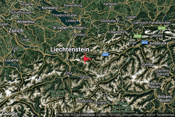 Lieve Terremoto M2.1 epicentro Confine Austria-Svizzera (AUSTRIA SVIZZERA) alle 04:24:07 (02:24:07 UTC)