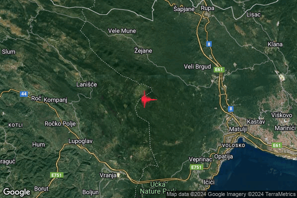 Lieve Terremoto M2.2 epicentro Istria (CROAZIA) alle 12:58:42 (10:58:42 UTC)