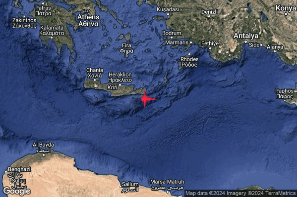 Forte Terremoto M4.9 epicentro Crete Greece [Sea: Greece] alle 09:08:34 (07:08:34 UTC)