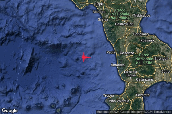 Debole Terremoto M2.6 epicentro Tirreno Meridionale (MARE) alle 11:00:15 (09:00:15 UTC)