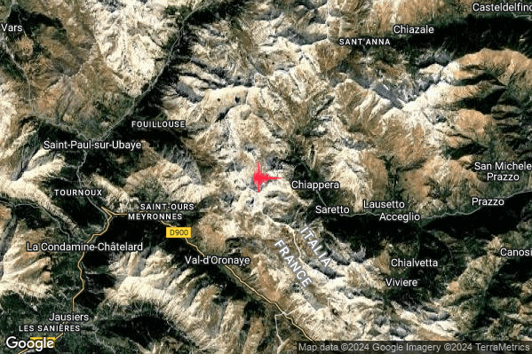 Lieve Terremoto M2.2 epicentro 9 km W Acceglio (CN) alle 21:34:35 (19:34:35 UTC)