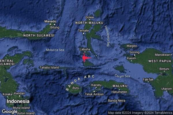 Violento Terremoto M5.8 epicentro Halmahera Indonesia [Sea: Indonesia] alle 08:32:38 (06:32:38 UTC)