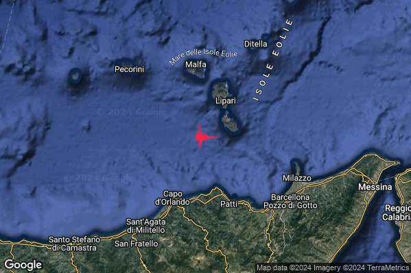 Leggero Terremoto M2.9 epicentro Isole Eolie (Messina) alle 23:19:09 (21:19:09 UTC)