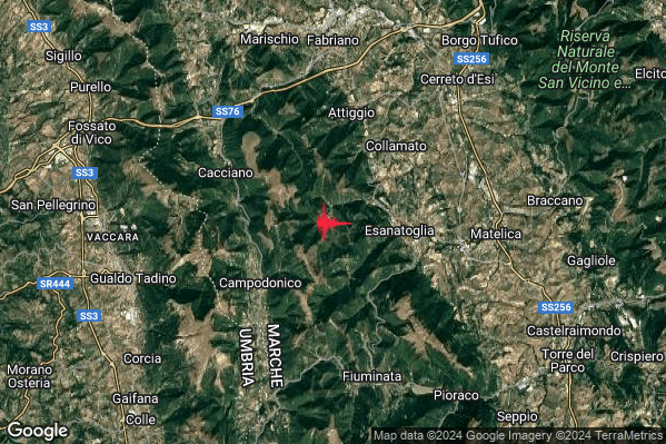 Leggero Terremoto M2.8 epicentro 3 km W Esanatoglia (MC) alle 06:41:55 (04:41:55 UTC)