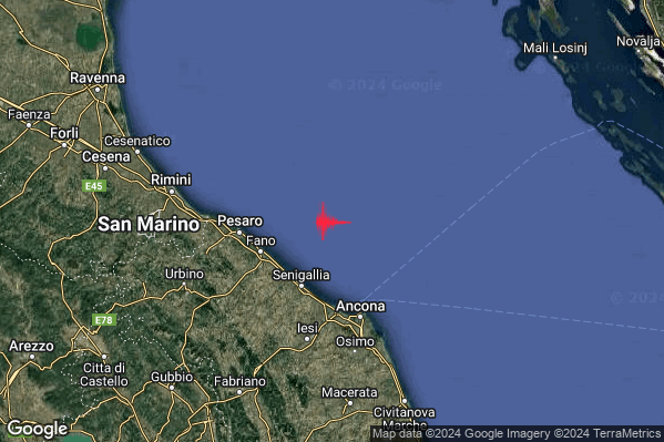 Debole Terremoto M2.4 epicentro Costa Marchigiana Anconetana (Ancona) alle 17:15:58 (15:15:58 UTC)