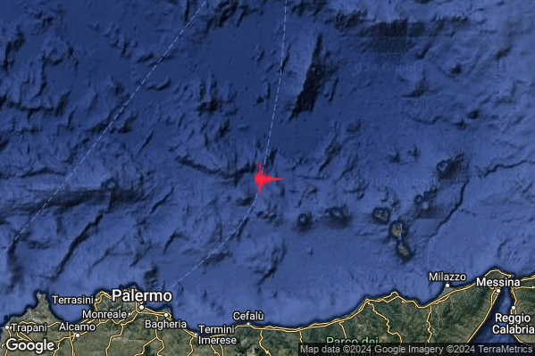 Debole Terremoto M2.3 epicentro Tirreno Meridionale (MARE) alle 07:35:09 (05:35:09 UTC)