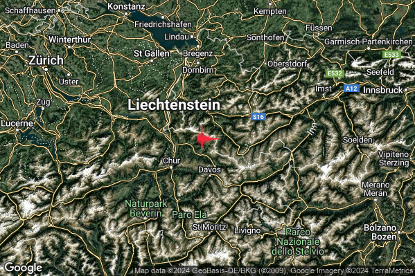 Lieve Terremoto M2.0 epicentro Confine Austria-Svizzera (AUSTRIA SVIZZERA) alle 18:36:21 (16:36:21 UTC)