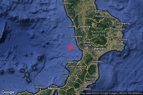 Debole Terremoto M2.5 epicentro Costa Calabra sud-occidentale (Catanzaro Vibo Valentia Reggio di Calabria) alle 04:58:57 (02:58:57 UTC)