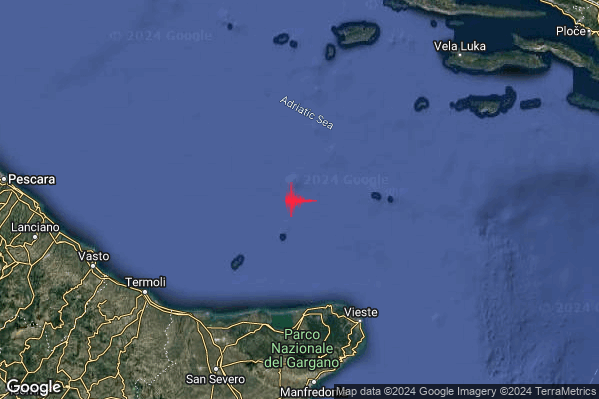 Lieve Terremoto M2.2 epicentro Adriatico Centrale (MARE) alle 03:33:07 (01:33:07 UTC)