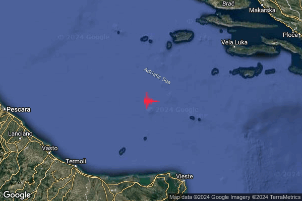 Lieve Terremoto M2.1 epicentro Adriatico Centrale (MARE) alle 04:10:01 (02:10:01 UTC)