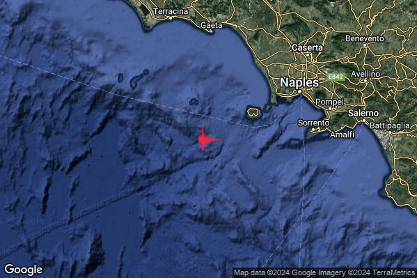 Debole Terremoto M2.4 epicentro Tirreno Meridionale (MARE) alle 14:42:48 (12:42:48 UTC)