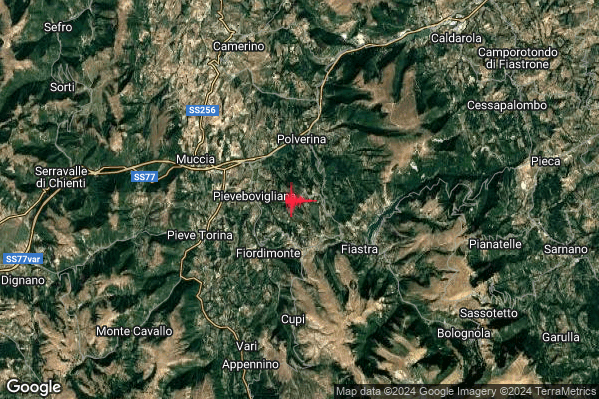 Debole Terremoto M2.4 epicentro 2 km E Pievebovigliana (MC) alle 15:03:03 (13:03:03 UTC)