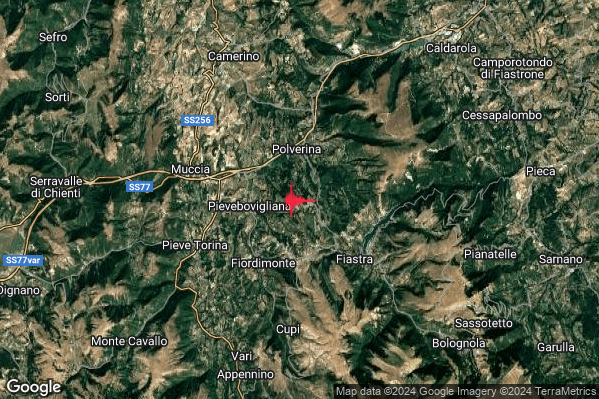 Debole Terremoto M2.4 epicentro 3 km E Pievebovigliana (MC) alle 15:03:25 (13:03:25 UTC)