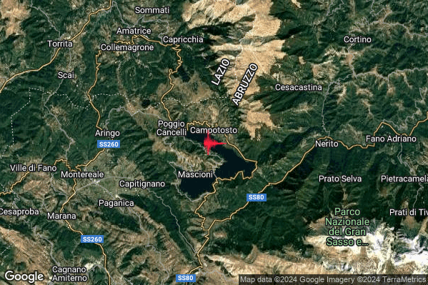 Debole Terremoto M2.4 epicentro 1 km S Campotosto (AQ) alle 21:14:54 (19:14:54 UTC)