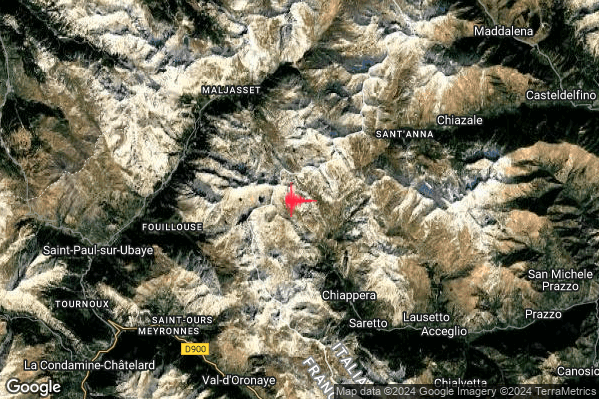 Leggero Terremoto M2.9 epicentro 11 km NW Acceglio (CN) alle 14:36:26 (13:36:26 UTC)