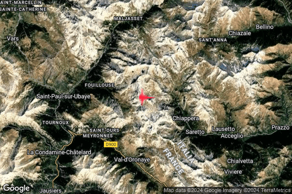 Debole Terremoto M2.3 epicentro 11 km W Acceglio (CN) alle 17:36:25 (16:36:25 UTC)