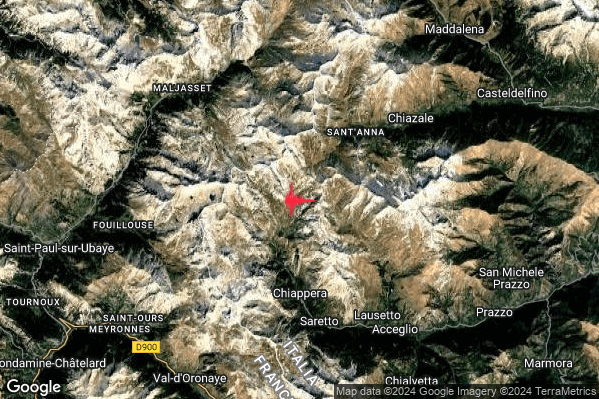 Lieve Terremoto M2.1 epicentro 9 km NW Acceglio (CN) alle 01:25:19 (00:25:19 UTC)