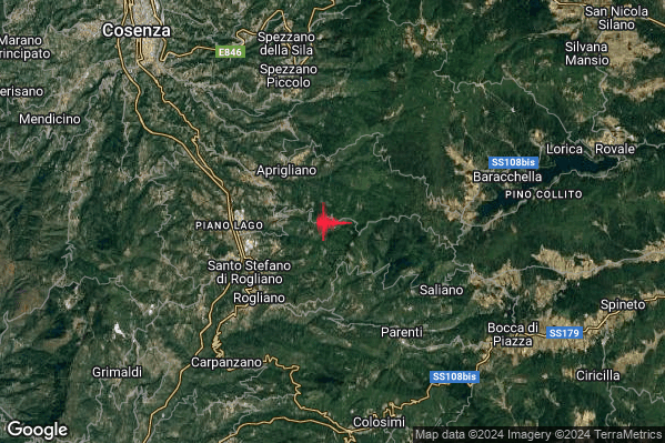 Leggero Terremoto M3.0 epicentro 3 km E Cellara (CS) alle 11:51:48 (10:51:48 UTC)