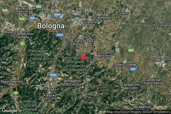 Lieve Terremoto M2.2 epicentro 4 km SE San Lazzaro di Savena (BO) alle 12:07:51 (11:07:51 UTC)