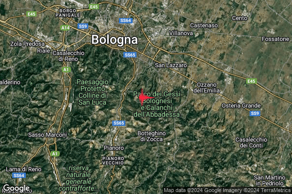 Lieve Terremoto M2.2 epicentro 4 km SW San Lazzaro di Savena (BO) alle 12:21:27 (11:21:27 UTC)