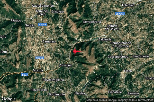 Lieve Terremoto M2.1 epicentro 7 km E Camerino (MC) alle 01:38:48 (00:38:48 UTC)