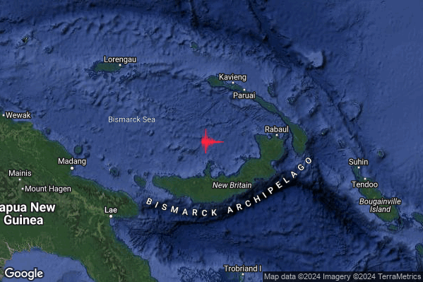 Violento Terremoto M5.8 epicentro Papua New Guinea [Sea] alle 13:18:52 (12:18:52 UTC)