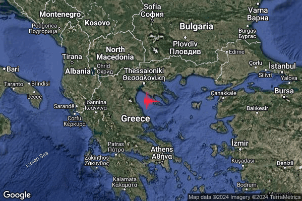 Severo Terremoto M5.5 epicentro Greece [Sea] alle 18:03:52 (17:03:52 UTC)