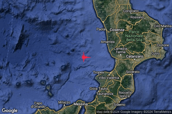 Debole Terremoto M2.3 epicentro Tirreno Meridionale (MARE) alle 00:17:59 (23:17:59 UTC)