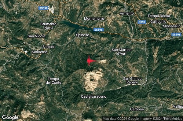 Lieve Terremoto M2.1 epicentro 5 km SE Spinoso (PZ) alle 05:39:01 (04:39:01 UTC)