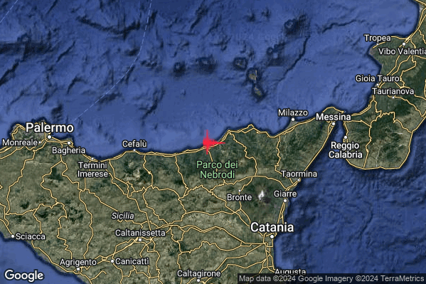 Lieve Terremoto M2.0 epicentro Costa Siciliana nord-orientale (Messina) alle 03:39:31 (02:39:31 UTC)