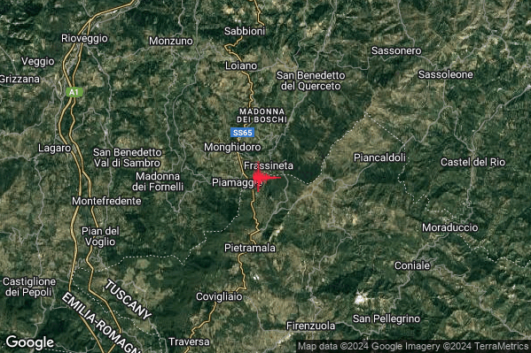 Lieve Terremoto M2.0 epicentro 3 km SE Monghidoro (BO) alle 06:21:23 (05:21:23 UTC)