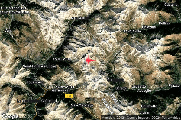 Lieve Terremoto M2.1 epicentro 11 km W Acceglio (CN) alle 08:34:41 (07:34:41 UTC)