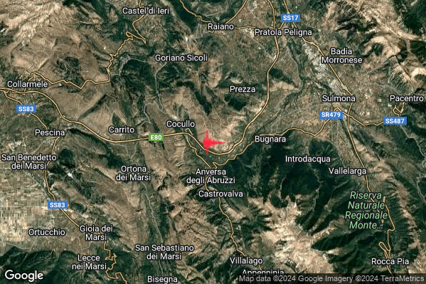 Lieve Terremoto M2.0 epicentro 3 km N Anversa degli Abruzzi (AQ) alle 13:50:31 (12:50:31 UTC)