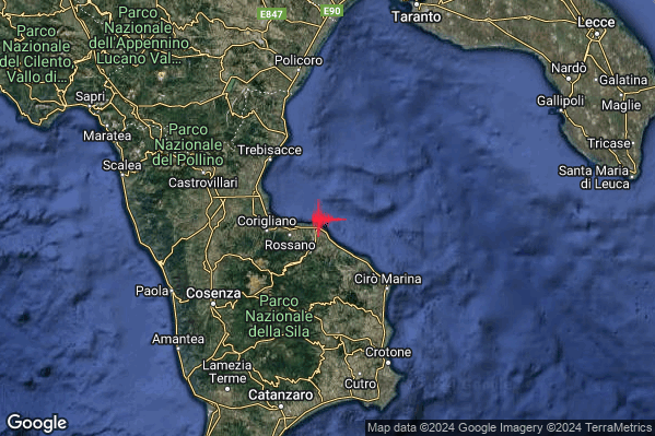 Debole Terremoto M2.3 epicentro Costa Ionica Cosentina (Cosenza) alle 19:00:52 (18:00:52 UTC)