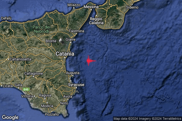 Debole Terremoto M2.4 epicentro Costa Catanese (Catania) alle 17:18:46 (16:18:46 UTC)