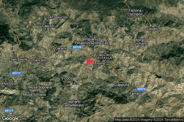 Lieve Terremoto M2.0 epicentro 2 km W Troina (EN) alle 19:06:13 (18:06:13 UTC)