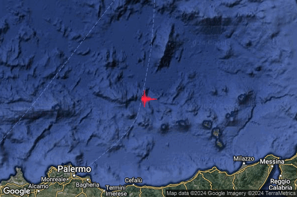 Lieve Terremoto M2.2 epicentro Tirreno Meridionale (MARE) alle 00:07:20 (23:07:20 UTC)