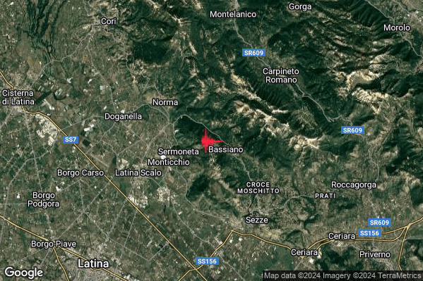 Lieve Terremoto M2.1 epicentro 2 km NW Bassiano (LT) alle 03:05:13 (02:05:13 UTC)