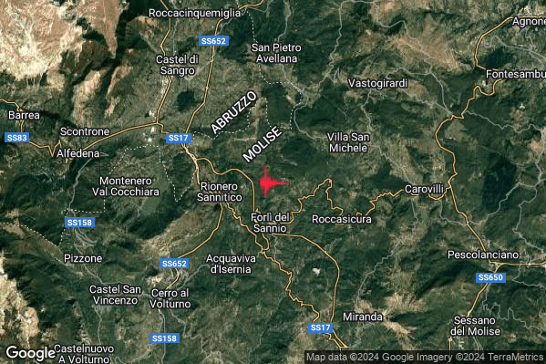 Leggero Terremoto M2.8 epicentro 2 km N Forli del Sannio (IS) alle 22:15:30 (21:15:30 UTC)