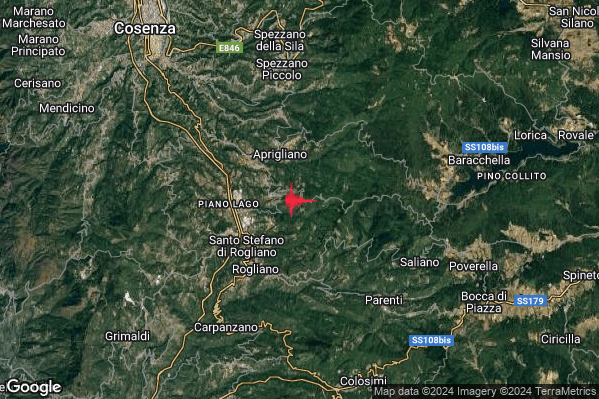 Lieve Terremoto M2.0 epicentro 2 km E Cellara (CS) alle 00:16:30 (23:16:30 UTC)